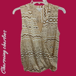 Charming charlies sleeveless peasent blouse size M beige & light brown